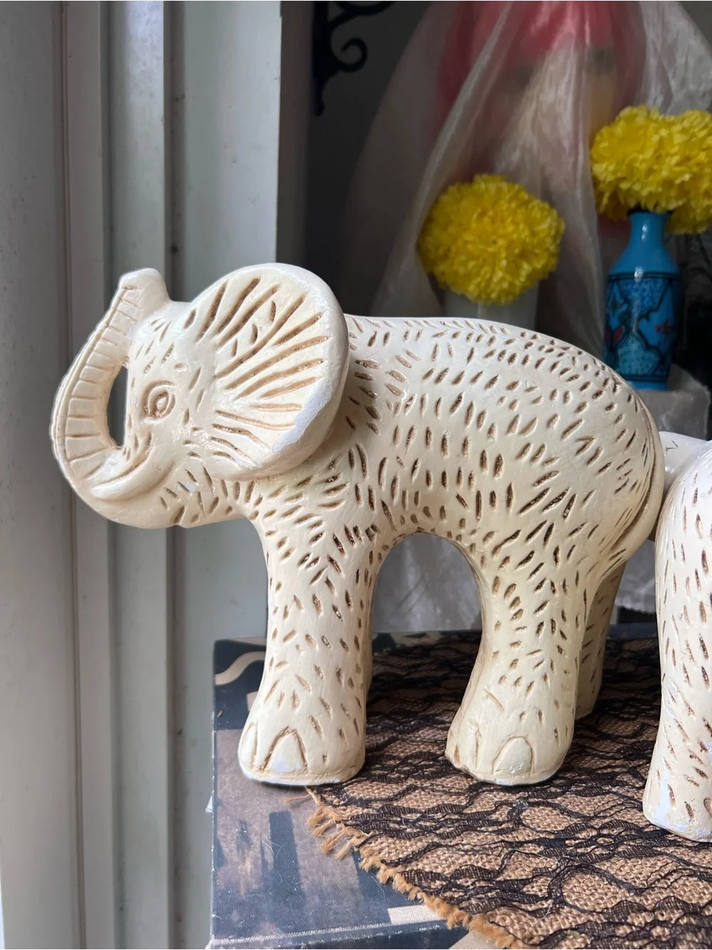 Rustic Boho Talavera Pottery Elephant & Babe Statuettes GUC